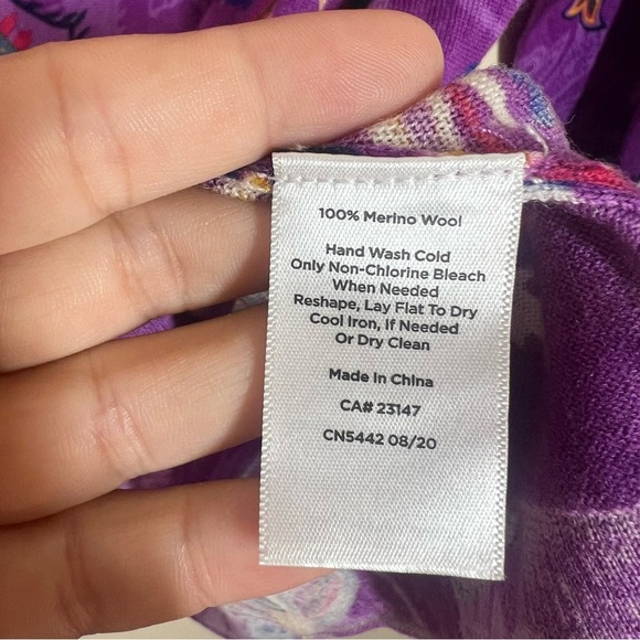 Talbots Shadow Paisley Purple Pure Merino Wool Long Sleeve Sweater Size XL - Picture 6 of 8